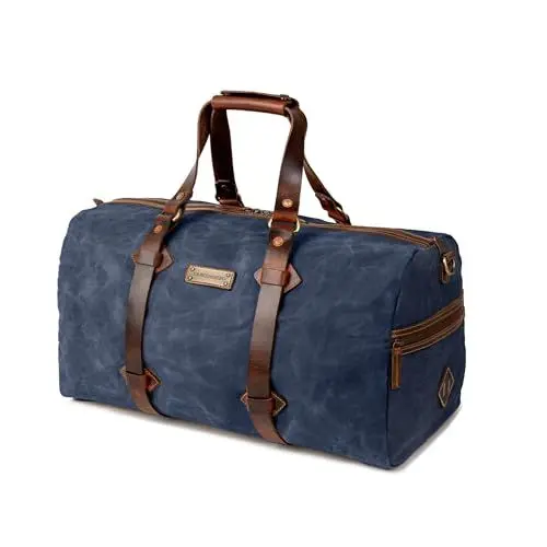 Produktbild: DRAKENSBERG Weekender 'Cody' - Wasserabweisende Reisetasche aus gewachstem Canvas und Leder, 50L - Ozean-Blau, DR00640