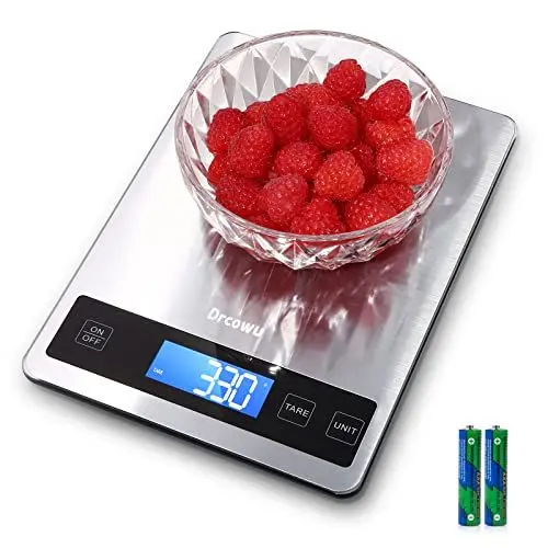Produktbild: Drcowu Küchenwaage Digitale 15 kg, Küchenwaage Digital Wasserdicht mit LCD-Anzeige, Multifunktions-Lebensmittelwaage, Hohe Präzision auf bis zu 1g, Tara-Funktion, Touch-Taste, Großer Edelstahl-Panel