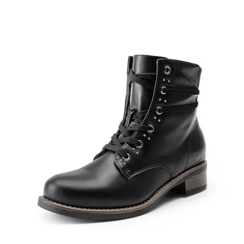 Produktbild: DREAM PAIRS Ankle Boots Damen Schnürboots Damen mit Dünnem Samtfutter, Rutschfester Sohle, Seitlichem Reißverschluss,Size 42,Schwarz,SDAB2429W-E