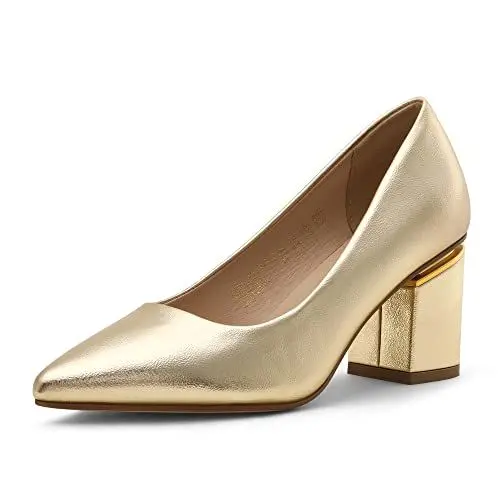 Produktbild: DREAM PAIRS Damen Pumps Elegante, gepolsterte Pumps mit Blockabsatz für Damene Gold/PU SDPU2227W-E Größe 36 (EUR)