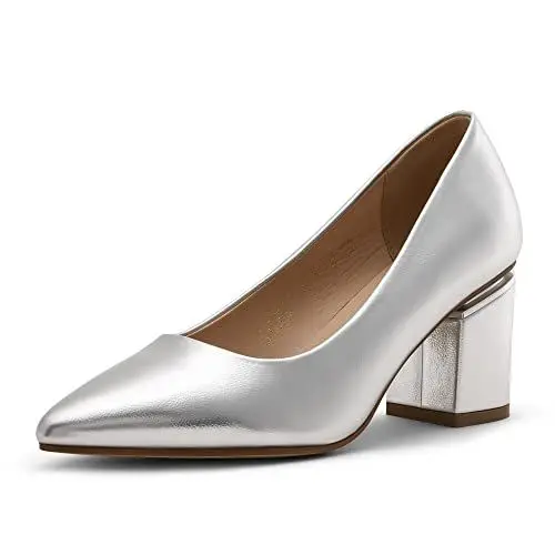 Produktbild: DREAM PAIRS Damen Pumps Elegante, gepolsterte Pumps mit Blockabsatz für Damene Silber/PU SDPU2227W-E Größe 36 (EUR)