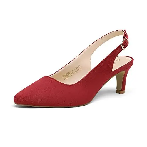 Produktbild: DREAM PAIRS Damen Pumps Slingback Sandalen Pumps für Damen Pointed Toe Kleid Partei Gericht Schuhe Damen Kitten Heel Hochzeit Schuhe SDHS2234W-E ROT Synthetik Größe.6.5UK/40(EUR)