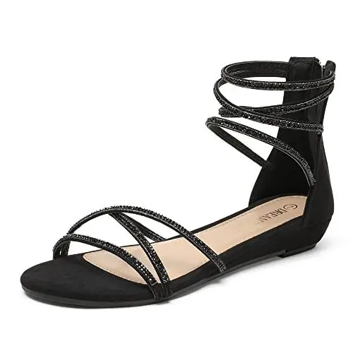 Produktbild: DREAM PAIRS Damen Sandalen Flache Sandalen Sommer,Size 41.5,Schwarz,Weitz