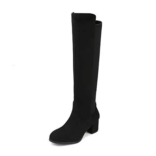 Produktbild: DREAM PAIRS Klassische Kniehohe Damenstiefel mit spitzer Zehenpartie, seitlichem Reißverschluss und Blockabsatz.,Size 41,Schwarz,Jennifer-3