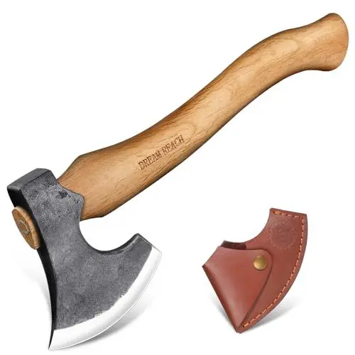 Produktbild: Dream Reach Beil Geschmiedete Kleine Camping Axt - Handbeil für Outdoor Survival, Wikinger-Stil Mit Scheide und Holzgriff - Freizeitbeil für Bushcraft, Wald, Garten - Männer Geschenke