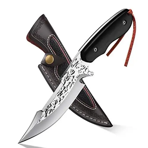 Produktbild: Dream Reach Outdoormesser D2 Stahl Bushcraftmesser Camping Jagd Messer Full Tang mit Echtlederscheide Ebenholzgriff für Überleben Wandern BBQ