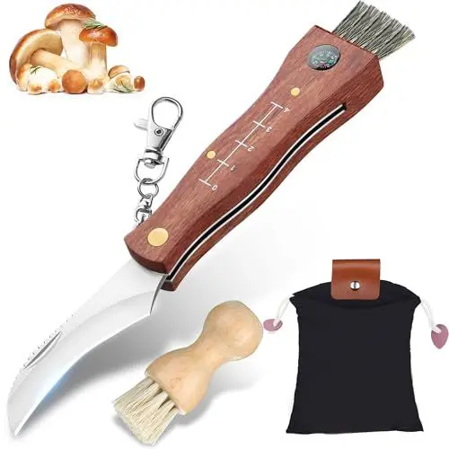 Produktbild: Dream Reach Tragbares Pilzmesser Set Taschen-Klappmesser mit Bürste und Schwarz Tasche für Garten Outdoor Ernte Geschenk