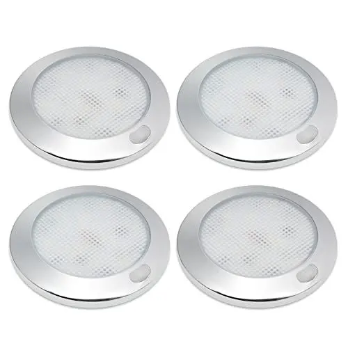 Produktbild: Dream lighting 12v LED Lampe Dimmbar für Wohnmobil Wohnwagen RV Camper Flach Deckenleuchte mit Schalter IP44 3000K Warmweiß 2,4W 150LM 76MM Runde Lampen 4er Set