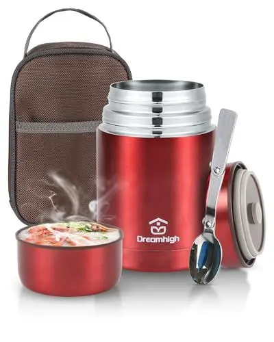 Produktbild: Dreamhigh® Thermobehälter für Essen 800 ml, Edelstahl Warmhaltebehälter Speisegefäß, Thermoskanne Auslaufsicher, inkl. Löffel, 12 Stunden Heiß/Kalt (Rot)