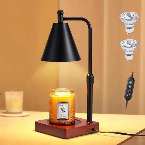 Produktbild: Dreamholder Kerzenwärmer Lampe mit Timer&Dimmer, elektrischer Wachswärmer mit verstellbarer Höhe, geeignet für verschiedene Kerzen, Geschenk für Frauen Mütter Home Decor, mit 2 Glühbirnen Walnuss