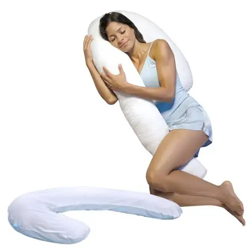 Produktbild: Dreamolino Swan – Seitenschläferkissen mit Bezug - Unterstützt & wirkt stabilisierend - Schwangerschaftskissen - Stillkissen – atmungsaktives, langes Kissen für Seitenschläfer - Kopfkissen
