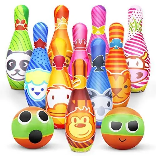 Produktbild: Dreamon Kegelspiel für Kinder Outdoor Garten Spielzeug Dosenwerfen Kinder Bowling Ball Set mit 10 Kegel und 2 Bälle Geschenke Montessori Spiele ab 3 Jahren Junge Mädchen