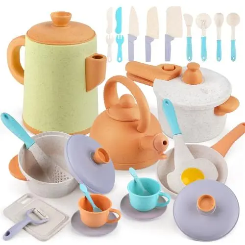 Produktbild: Dreamon Kinderküche Zubehör Spielküche Zubehör, Matschküche Zubehör Kinder Outdoor Töpfe Und Pan Set 31PCS Küchen Rollenspiele Weihnachten Geschenk für ab 3 4 5 6 Jahren