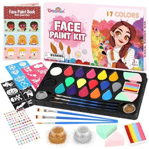 Produktbild: Kinderschminke Set Mädchen Fasching, 32 PCS Professionelle Gesichtsfarbe Kinder Schminke Geschenk für Fasching Halloween Karneval