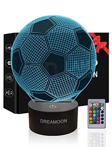Produktbild: DREAMOON Fussball Geschenke Jungen Kinder, Fußball Geschenke für Jungs Mädchen, 3D Nachtlicht Kinder Lampe mit 16 Farben Ändern, Fußball Sachen Geschenk zu Weihnachten, Geschenk Junge 10 Jahre