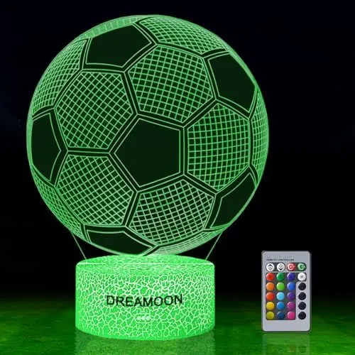 Produktbild: DREAMOON Fußball Nachtlicht, Fußball Spielzeug für Jungen, 3D Lampe mit 16 Farben Ändern und Fernbedienung, Spaß Herren Gadget Geschenkideen, Geschenk für Kinder Mädchen Jungen