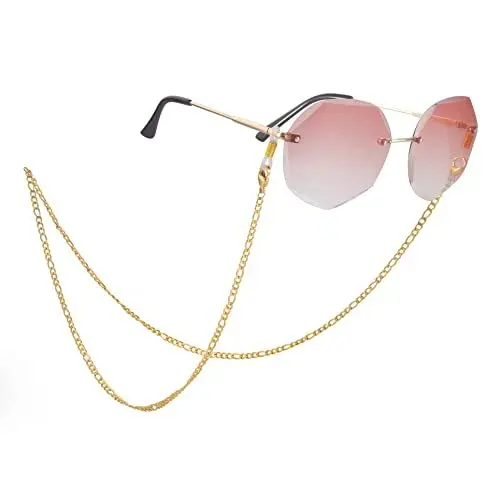 Produktbild: Dreamtimes Figaro Brillenkette Edelstahl-Lanyard Edelstahl-Perlenkette für Herrenbrillen vergoldet Damen-Hänge-Sonnenbrille Kettenbänder (Gold-1)