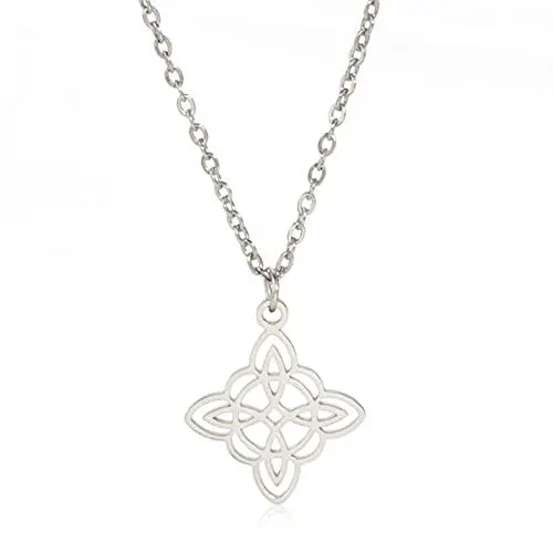 Produktbild: Dreamtimes Hexenkette für Frauen Wicca-Schmuck Hexenknoten Schutzamulett Triquetra-Halskette keltische Knoten-Halskette Satanische Halskette Hexenanhänger Schmuck (Silber-)