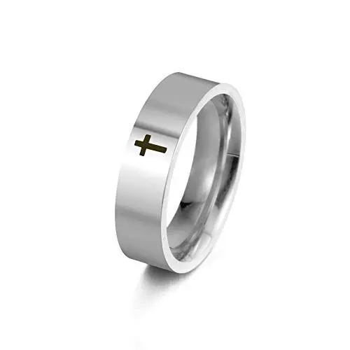 Produktbild: Dreamtimes Kreuz Ring Edelstahl Ring Christian Jesus Christus Lord Kreuz Ring Gebetsschmuck für Herren Damen Silber Farbe (Silber, 19MM)
