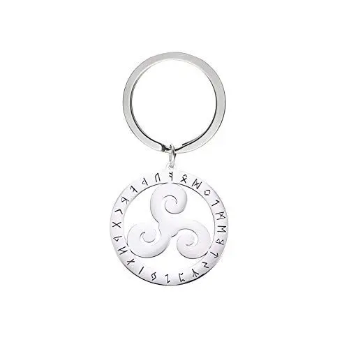 Produktbild: Dreamtimes Viking Schlüsselanhänger Edelstahl 24 nordische Runen Schlüsselanhänger Odin Symbol Viking Irish Celtic Knot Schlüsselanhänger für Männer Frauen Viking Amulett Schmuck (Triskele)