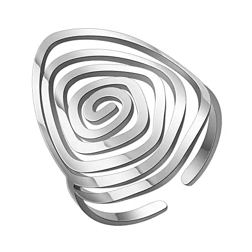 Produktbild: Dreamtimes Wirbel Geometrischer Ring Spirale Wirbel Ring Geflochtener Wickel Stil Frauen Edelstahl Übertrieben Einstellbare Daumen Offen Ring Mode Schmuck Geschenk für Frau Freundin (Silber)