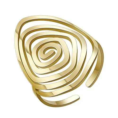 Produktbild: Dreamtimes Wirbel Geometrischer Ring Spirale Wirbel Ring Geflochtener Wickel Stil Frauen Edelstahl Übertrieben Einstellbare Daumen Offen Ring Mode Schmuck Geschenk für Frau Freundin (Gold)
