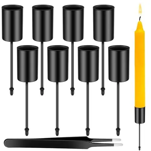 Produktbild: Dreamtop 8 Stück Kerzenhalter Adventskranz Adventskerzenhalter Stabkerzen Metall Schwarz Stabkerzenhalter Für Stabkerzen weniger 25 mm mit Pinzette für Kränze Tischgestecke