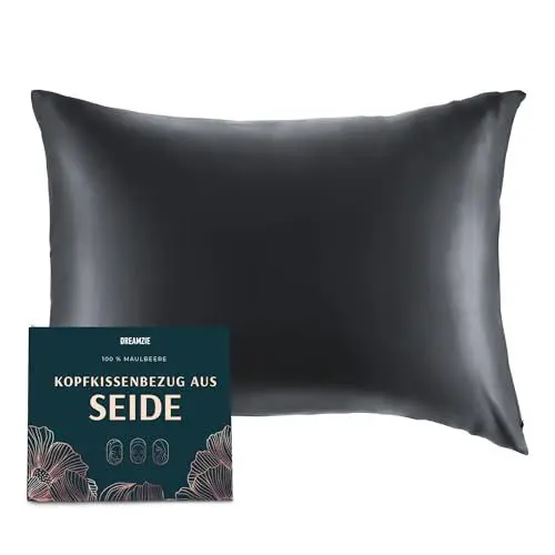 Produktbild: DREAMZIE Seidenkissenbezug 40x60 cm für Haar und Haut, Kissenbezüge Seide 19 Momme (Dunkelgrau, 1 Stück)