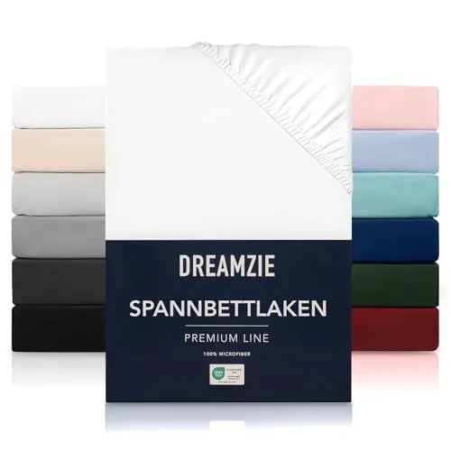 Produktbild: Dreamzie Spannbetttlaken 80x200 cm - Hoher Steg bis 33 cm - 100% Mikrofaser - Weiß - Schadstoffgeprüft (Oeko TEX), Bettlaken mit Gummizug