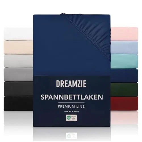 Produktbild: Dreamzie Spannbetttlaken 180x200 cm - Hoher Steg bis 33 cm - 100% Mikrofaser - Dunkelblau - Schadstoffgeprüft (Oeko TEX), Bettlaken mit Gummizug