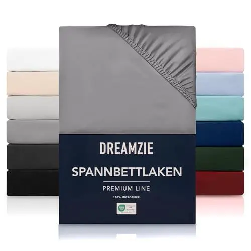 Produktbild: Dreamzie Spannbetttlaken 200x200 cm - Hoher Steg bis 33 cm - 100% Mikrofaser - Anthrazit - Schadstoffgeprüft (Oeko TEX), Bettlaken mit Gummizug
