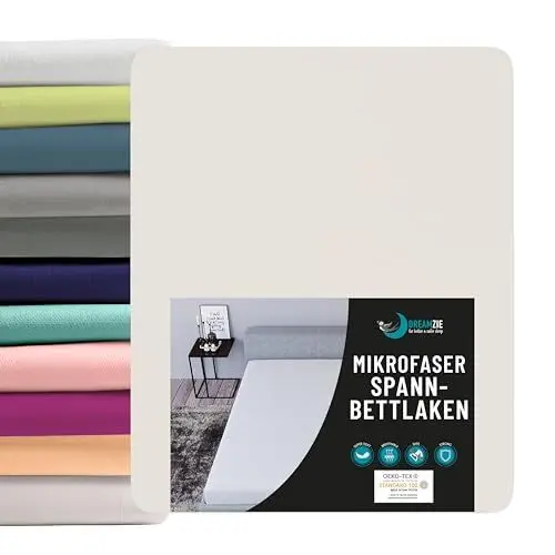 Produktbild: Dreamzie - Spannbettlaken 180x200cm - Mikrofaser Oeko TEX Zertifiziert - 100% Polyester - Spannbetttuch 180x200 - Beige
