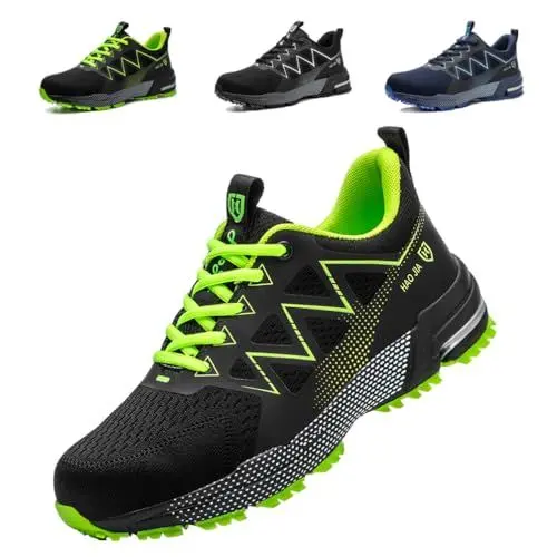 Produktbild: DRECAGE Arbeitsschuhe Herren Leicht Sicherheitsschuhe Damen Atmungsaktiv Stahlkappe Sportlich Schutzschuhe rutschfest Stahlkappenschuhe Grün 39 EU