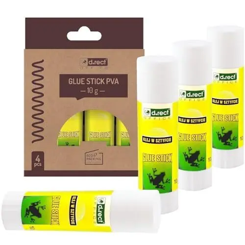 Produktbild: D.RECT 110921-4 Stück PVA Klebestift 10g | Starker Klebstoff für Schule, Bürobedarf