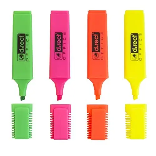 Produktbild: D.RECT 1127 4 Stück 4er Set Fluo Textmarker mit Schrägkeilspitzet