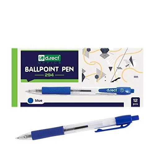 Produktbild: D.RECT 294 Kugelschreiber mit ergonomischer gummierte Griff für Büro und Haushalt Strichstärke 0,7mm Blau 12 Stück