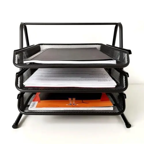 Produktbild: D.RECT 7610 Metall Ablagefächer Stapelbar - Büro Organizer Schreibtisch - Ablage Schreibtisch - 3 Schubfächer Briefablage Dokumentenablage A4 Organizer Mesh - Papierablage Schwarz Aktenablage