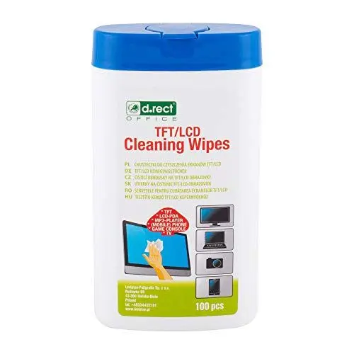 Produktbild: D.RECT Allzweck-Reinigungstücher 100 Stück - Reinigungstücher Feuchte in Spender - Allzwecktücher Feuchte für TFT/LCD-Monitore, Notebook, Tablet