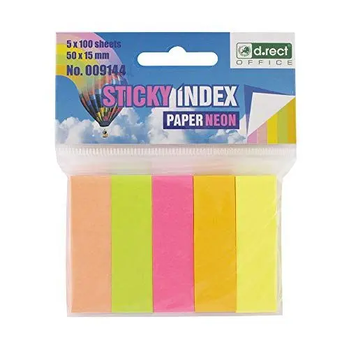 Produktbild: D.RECT Haftstreifen Pagemarker Index Haftmarker Film Textstreifen 15x50mm 5x100 Stück Neon Papier