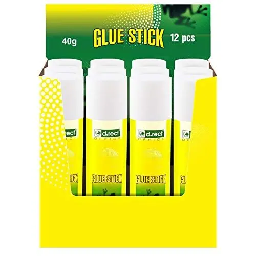 Produktbild: D.RECT Klebestift 40g - PVA Kleber für Bastelarbeiten und Kunst - Starker Klebstoff für Schule & Bürobedarf, 12 Stück