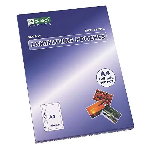 Produktbild: D.RECT Laminierfolien A4 125mic - Heißlaminierfolien Glänzend - Laminierfolie Verpackung 100 Stück, Folierfolien Transparent