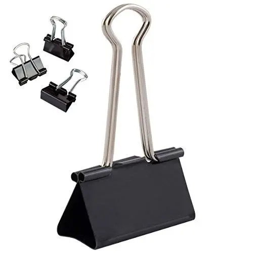 Produktbild: D.RECT Metal Foldbackklammern | Verpackung 12 Stück, 51mm | Schwarz | Vielzweckklammern, Metall Binder Clips für: Notizen, Briefpapier | Büroklammern