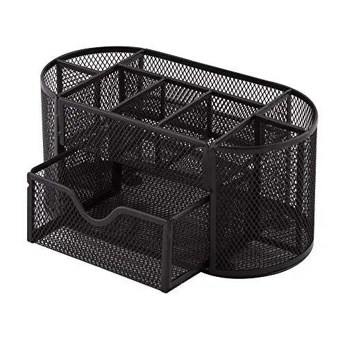 Produktbild: D.RECT Schreibtischorganizer | Stiftehalter Stifteköcher Tisch-Organizer aus Metall | Büroablage mit Zettelhalter Mesh | 350 x 297 x 275 mm Schwarz