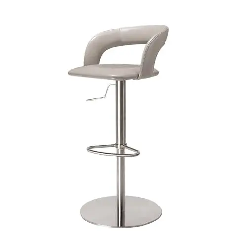 Produktbild: Drehbare Barhocker, bequemer drehbarer Barhocker, Barhocker in Thekenhöhe mit Rückenlehne, verstellbare drehbare Barhocker, graue Barhocker aus Rindsleder, for Kücheninsel, Café(Stainless steel foot)