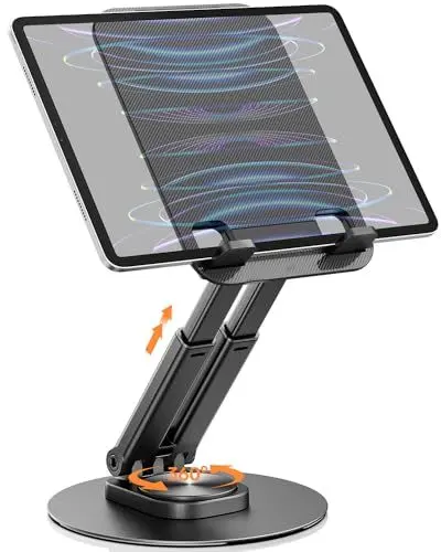Produktbild: Drehbarer & Tragbarer Tablet Ständer-Klearlook Verstellbare Höhe/Winkel Faltbarer iPad Halterung Tisch für 4-13 Zoll Tablet,Aluminium Handy Tablet Halter Kompatibel iPad Pro/Mini/Air,iPhone 15 Pro Max