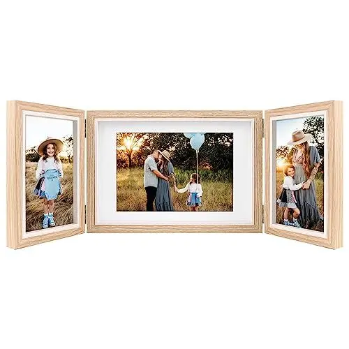Produktbild: AVEAX Bilderrahmen für Mehrere Bilder – 3 Bilderrahmen Collage für 10x15 cm und 13x18 cm Fotos, Holzmaserung