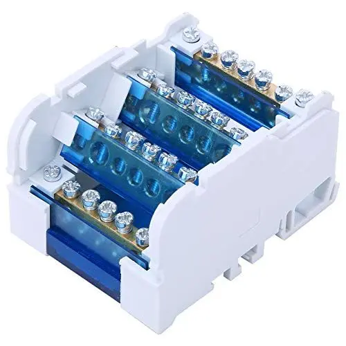 Produktbild: Dreiphasen Splitter, Vierpolig, Schneider 407, Terminal Verteilerkasten, DIN Schiene, 4 Ebenen Strom, Einphasiges Anschlussgehäuse mit Transparenter Abdeckung