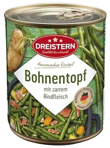 Produktbild: DREISTERN Bohnentopf 800g I Mit zartem Rindfleisch & Gemüse I Herzhafter Eintopf in recyclebarer Konservendose I Lange Haltbarkeit dank natürlicher Konservierung I Hausmacher Qualität