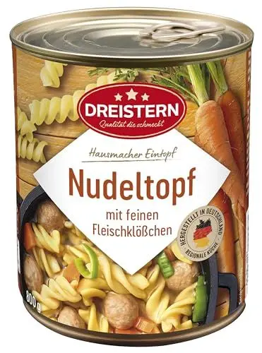 Produktbild: DREISTERN Nudeltopf 800g I Mit Fleischbällchen & Gemüse I Herzhafter Eintopf in recyclebarer Konservendose I Lange Haltbarkeit dank natürlicher Konservierung I Hausmacher Qualität