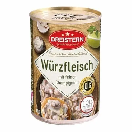 Produktbild: DREISTERN Würzfleisch 400g I Mit Hähnchen- & Schweinefleisch I Herzhaftes Fertiggericht in recyclebarer Konservendose I Lange Haltbarkeit dank natürlicher Konservierung I Hausmacher Qualität